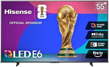 Hisense 55" E6 Cinema Series Hi-QLED 4K UHD Smart Fire TV (55E6QF) - AI Light Sensor, Dolby Vision · Atmos, Voice Remote with Alexa, Motion Rate 120, HDR 10+ Adaptive, Game Mode Plus