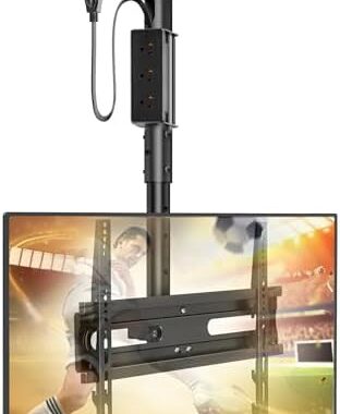 AX WABER Ceiling TV Mount with Power Outlet for 27-65 inch Flat Screen Displays, Max VESA 400x400mm, Hang Adjustable Ceiling TV Bracket Fits Most LCD LED TVs, Pole Ceiling Mount Holds up to 110lbs