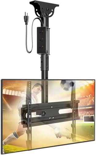 AX WABER Ceiling TV Mount with Power Outlet for 27-65 inch Flat Screen Displays, Max VESA 400x400mm, Hang Adjustable Ceiling TV Bracket Fits Most LCD LED TVs, Pole Ceiling Mount Holds up to 110lbs