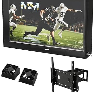50-55 inch Weatherproof Outdoor TV Cover with lock, Hard and Durable, Clear Dust-proof Television Enclosure for Outside, Adjustable TV Wall Mount Bracket Included，50”-55”