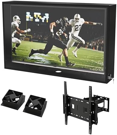 50-55 inch Weatherproof Outdoor TV Cover with lock, Hard and Durable, Clear Dust-proof Television Enclosure for Outside, Adjustable TV Wall Mount Bracket Included，50''-55''